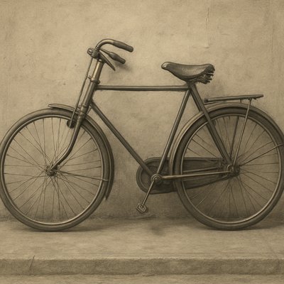 bicyle resting against a wall