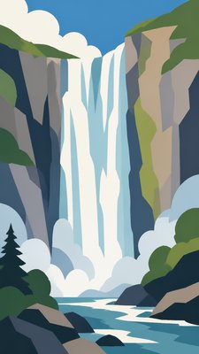 towering waterfall cascading down a cliff