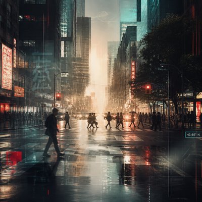 urban street with city activity