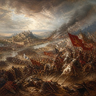 wide landscape with natural scenery — Battle Scene Painting Style