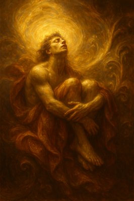 a painting of a man with his arms crossed