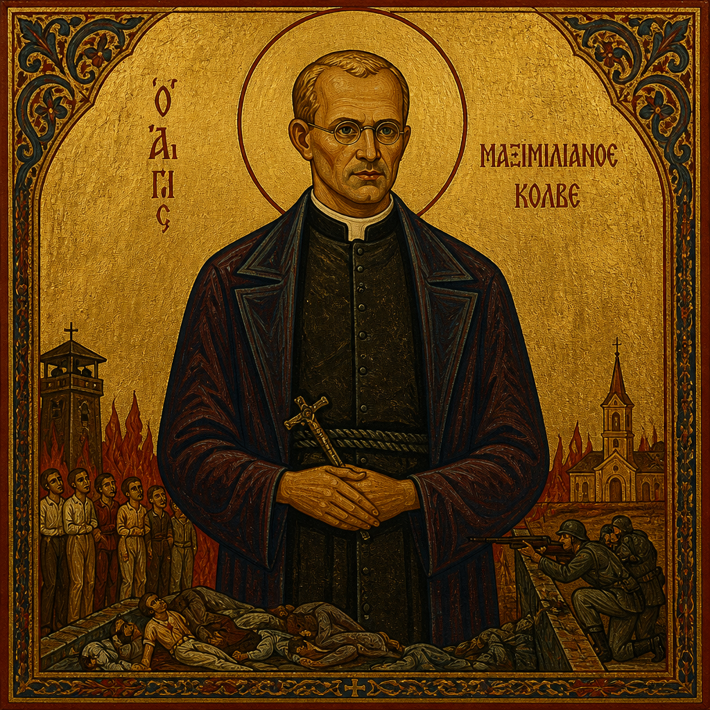 a painting of a man with a cross in his hand