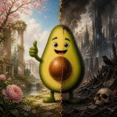 a happy avocado character giving a thumbs up, bold readable design on a plain background, no text