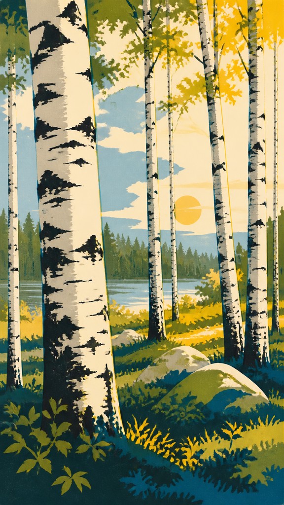 a serene birch forest in soft morning light, no people, no text