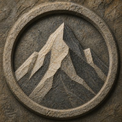 an emblem of a mountain peak inside a circle, simple bold shapes on a plain background, no text or lettering