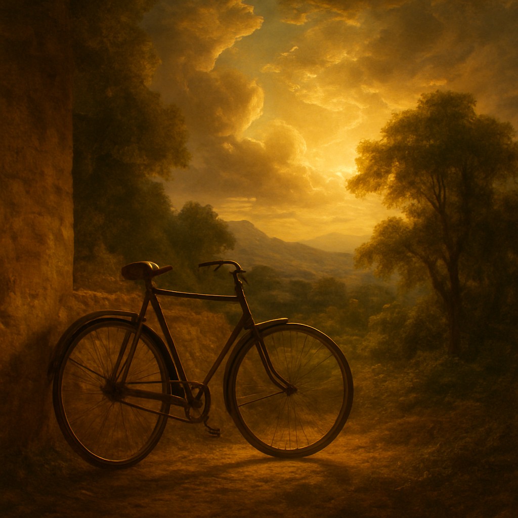 bicyle resting against a wall
