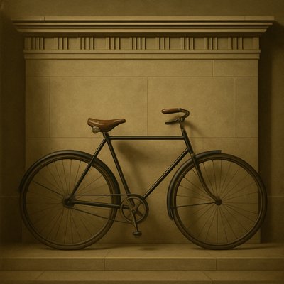 bicyle resting against a wall