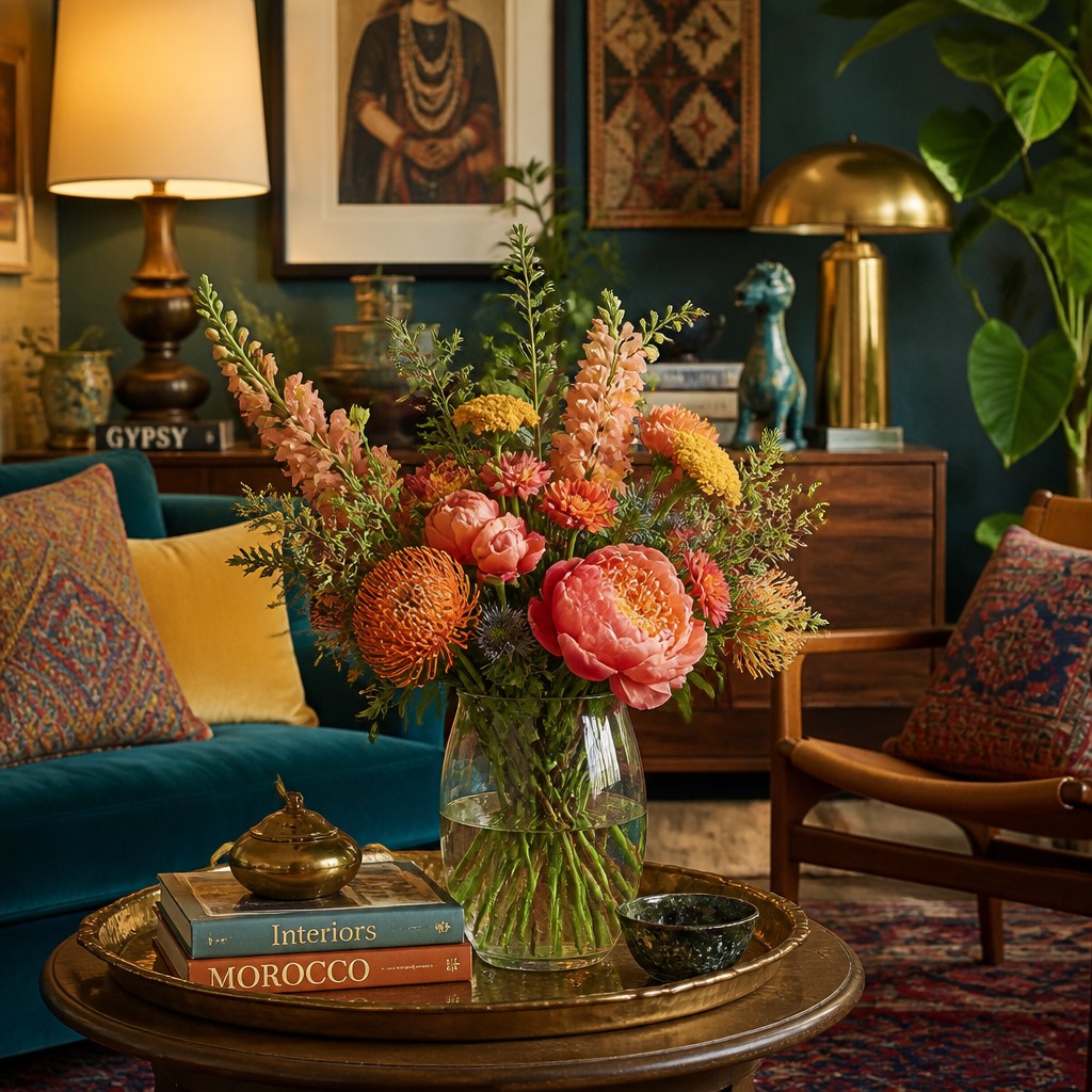 bouquet of flowers in a glass vase — Eclectic Interior Design
