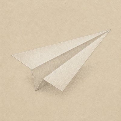 a paper plane, clean minimal composition on a plain background, no text