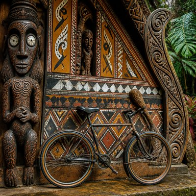 bicyle resting against a wall — Papua New Guinea Art Style