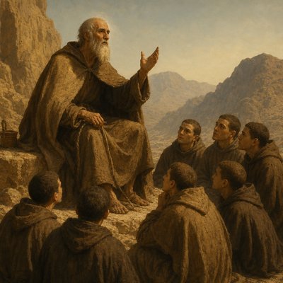 Anthony of the desert preaching to young monks
