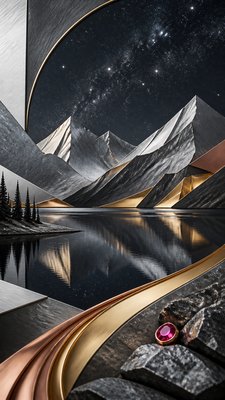 a tranquil mountain lake beneath a starry night sky, no people, no text
