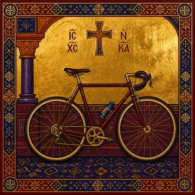 bicyle resting against a wall — Byzantine Religious Art