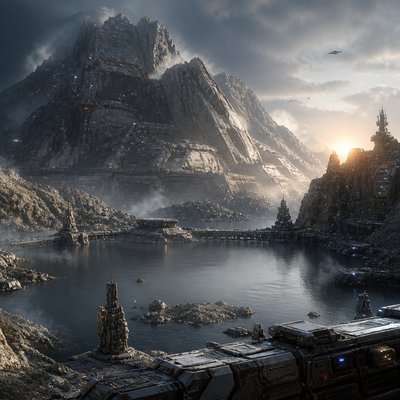 serene landscape with mountains and water