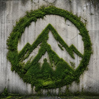 an emblem of a mountain peak inside a circle, simple bold shapes on a plain background, no text or lettering
