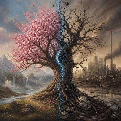 a tree in nature — Bold Juxtaposition Art Style