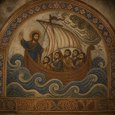 sailing ship on a stormy sea