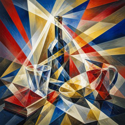 still life with everyday objects — Rayonism Art Style