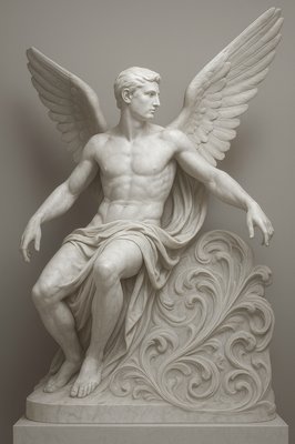a statue of a man with wings on a pedestal