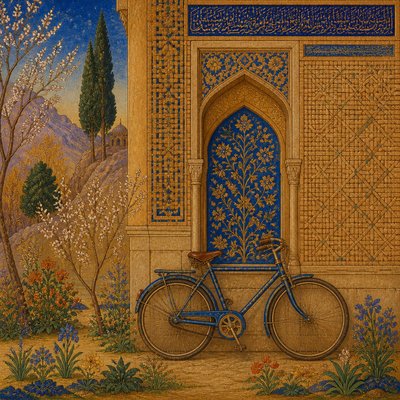 bicyle resting against a wall — Afghan Art Style