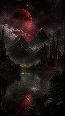 a tranquil mountain lake beneath a starry night sky, no people, no text