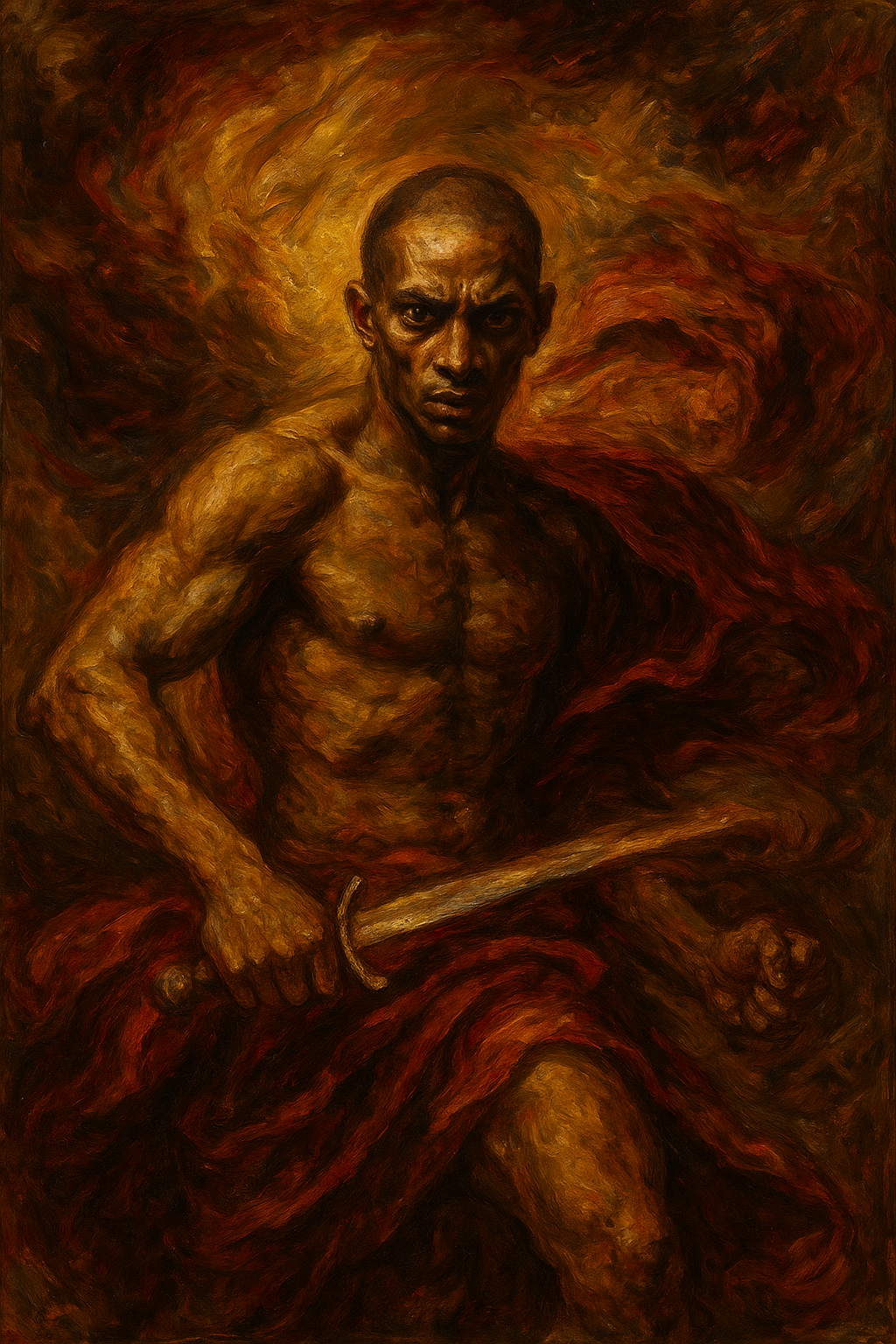 a painting of a man holding a sword