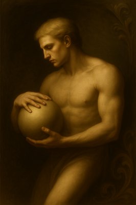 a painting of a man holding a ball
