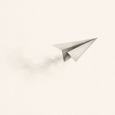 a paper plane, clean minimal composition on a plain background, no text