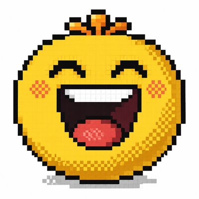an exaggerated laughing face of an original round mascot character, bold and readable at small size, plain background, no text