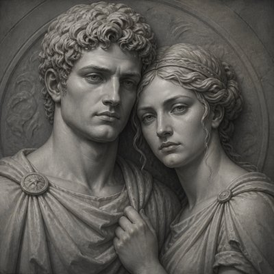 portrait of two people together — Grisaille Painting Style
