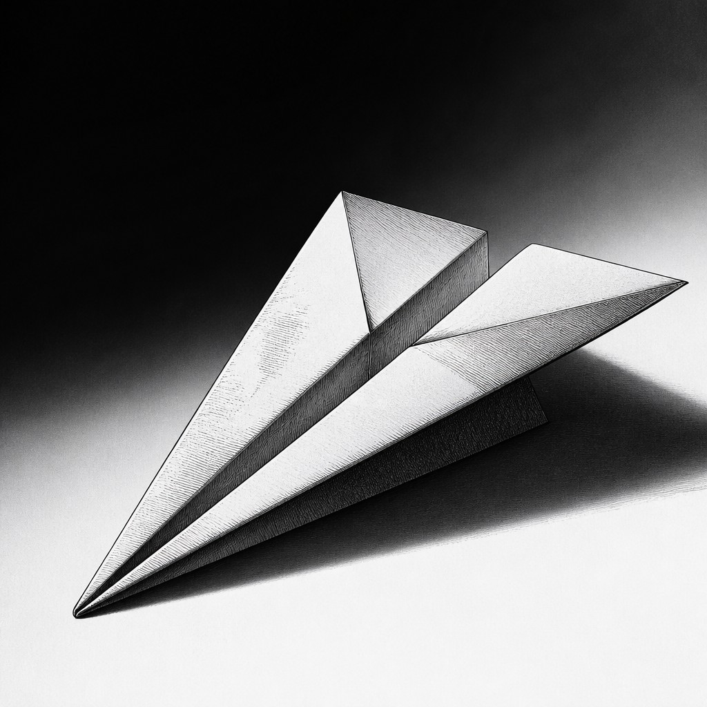 a paper plane, clean minimal composition on a plain background, no text
