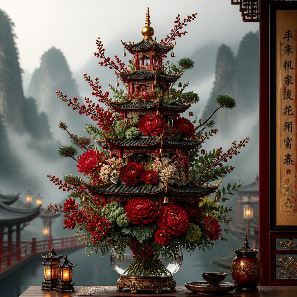 bouquet of flowers in a glass vase — Pagoda Architecture Style