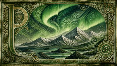 a flowing aurora over snowy peaks, wide sweeping composition, no people, no text