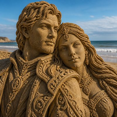 portrait of two people together — Sand Sculpture Style