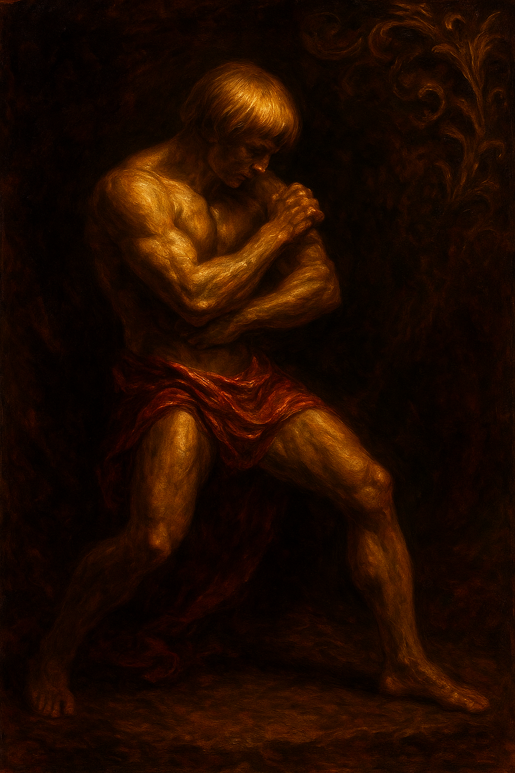 a painting of a man with his arms crossed