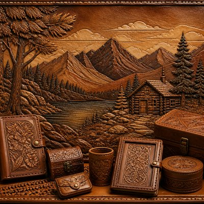 wide landscape with natural scenery — Leather Art Style