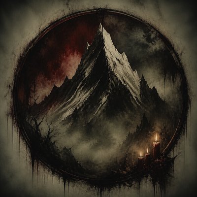 an emblem of a mountain peak inside a circle, simple bold shapes on a plain background, no text or lettering