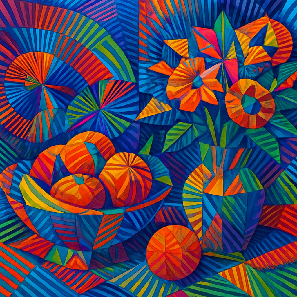 still life arrangement of fruits and flowers
