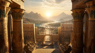 a vast valley with a river winding toward distant mountains at sunrise, no people, no text