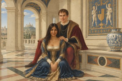 a painting of a man and a woman posing for a picture