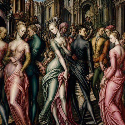 urban street with city activity — Mannerism Art Style