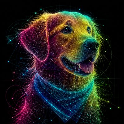 portrait of a golden retriever wearing a blue bandana, warm plain backdrop, no text