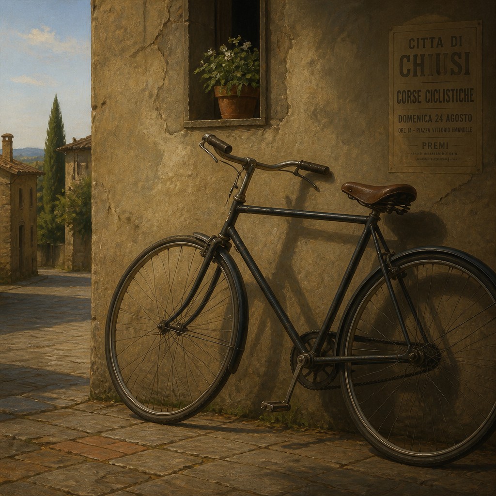 bicyle resting against a wall