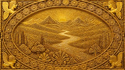 a vast valley with a river winding toward distant mountains at sunrise, no people, no text