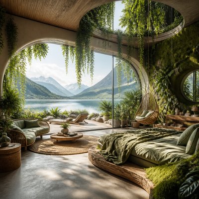 serene landscape with mountains and water