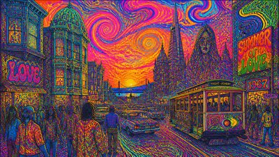 bustling city street panorama at dusk