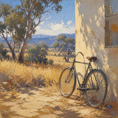 bicyle resting against a wall — Heidelberg School Art Style