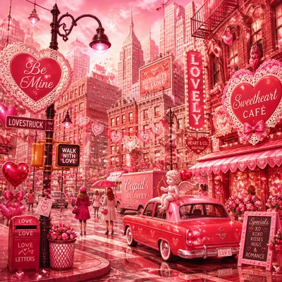 urban street with city activity — Lovecore Aesthetic