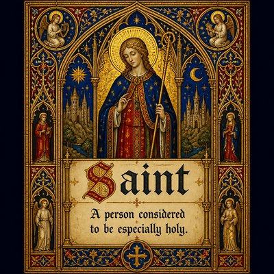 Please create a flashcard for the spelling word: "saint" and it's definition: "A person considered to be especially holy."
