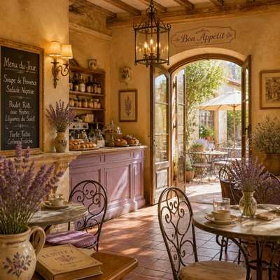 cozy cafe interior with warm lighting
